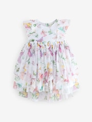 Baker by Ted Baker White Printed Mesh Tiered Foil Butterfly Embroidered Dress - Image 6 of 10