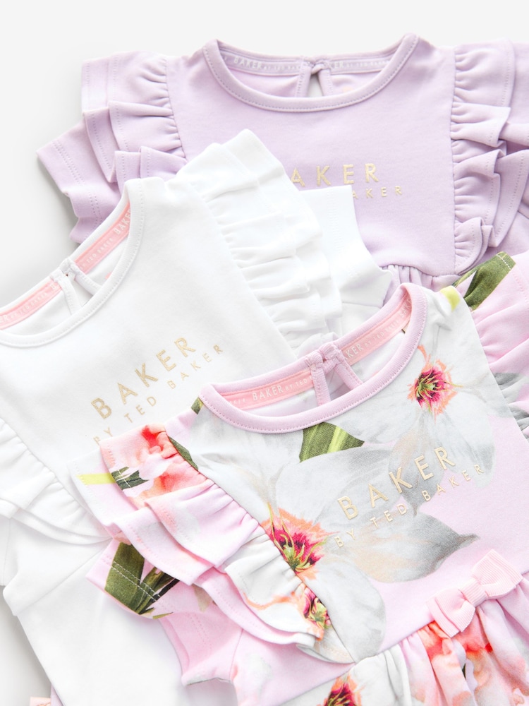 Baker by Ted Baker Multi Print 100% Cotton Rompers 3 Pack - Image 6 of 9