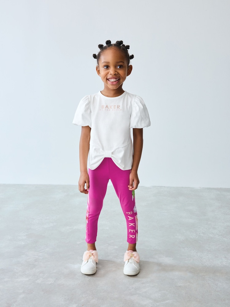 Baker by Ted Baker Pink 2 Piece T-Shirt and Floral Print Leggings Set - Image 1 of 13