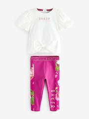 Baker by Ted Baker Pink 2 Piece T-Shirt and Floral Print Leggings Set - Image 8 of 13