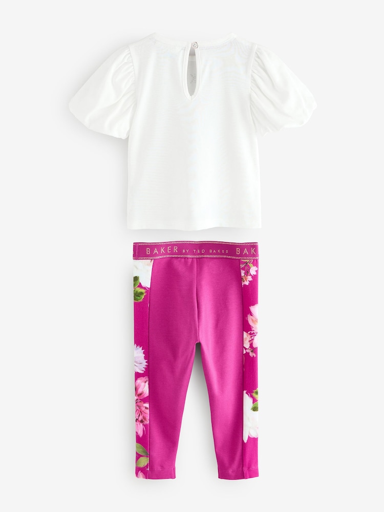 Baker by Ted Baker Pink 2 Piece T-Shirt and Floral Print Leggings Set - Image 9 of 13