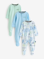 Baker by Ted Baker Blue/Green 100% Cotton Sleepsuits 3 Pack - Image 1 of 8