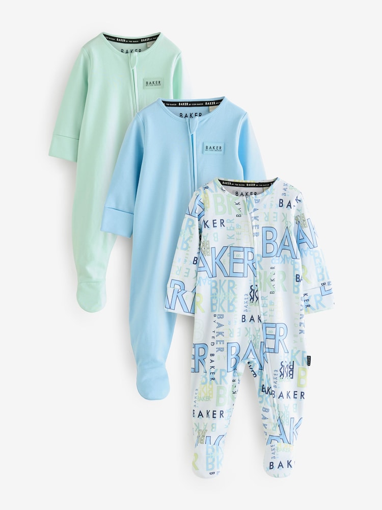 Baker by Ted Baker Blue/Green 100% Cotton Sleepsuits 3 Pack - Image 1 of 8