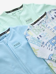 Baker by Ted Baker Blue/Green 100% Cotton Sleepsuits 3 Pack - Image 6 of 8