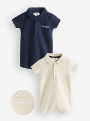 Baker by Ted Baker Navy/Stone Textured Rompers 2 Pack - Bild 1 von 11