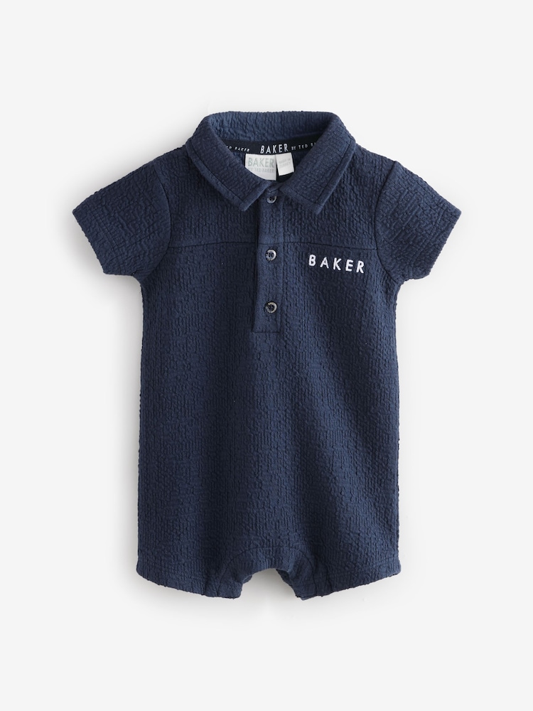 Baker by Ted Baker Navy/Stone Textured Rompers 2 Pack - Image 4 of 7
