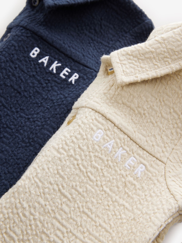 Baker by Ted Baker Navy/Stone Textured Rompers 2 Pack - Image 5 of 7