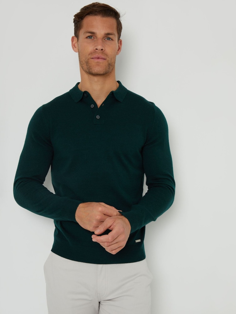 Threadbare Green Long Sleeve Knitted Polo Jumper - Image 1 of 4