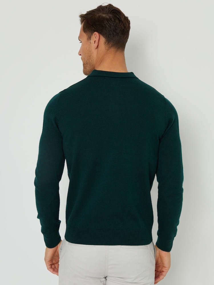 Threadbare Green Long Sleeve Knitted Polo Jumper - Image 2 of 4