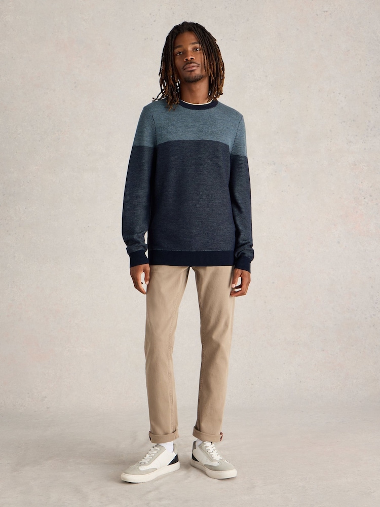 White Stuff Blue Newport Merino Jacquard Crew Neck Jumper - Image 1 of 6