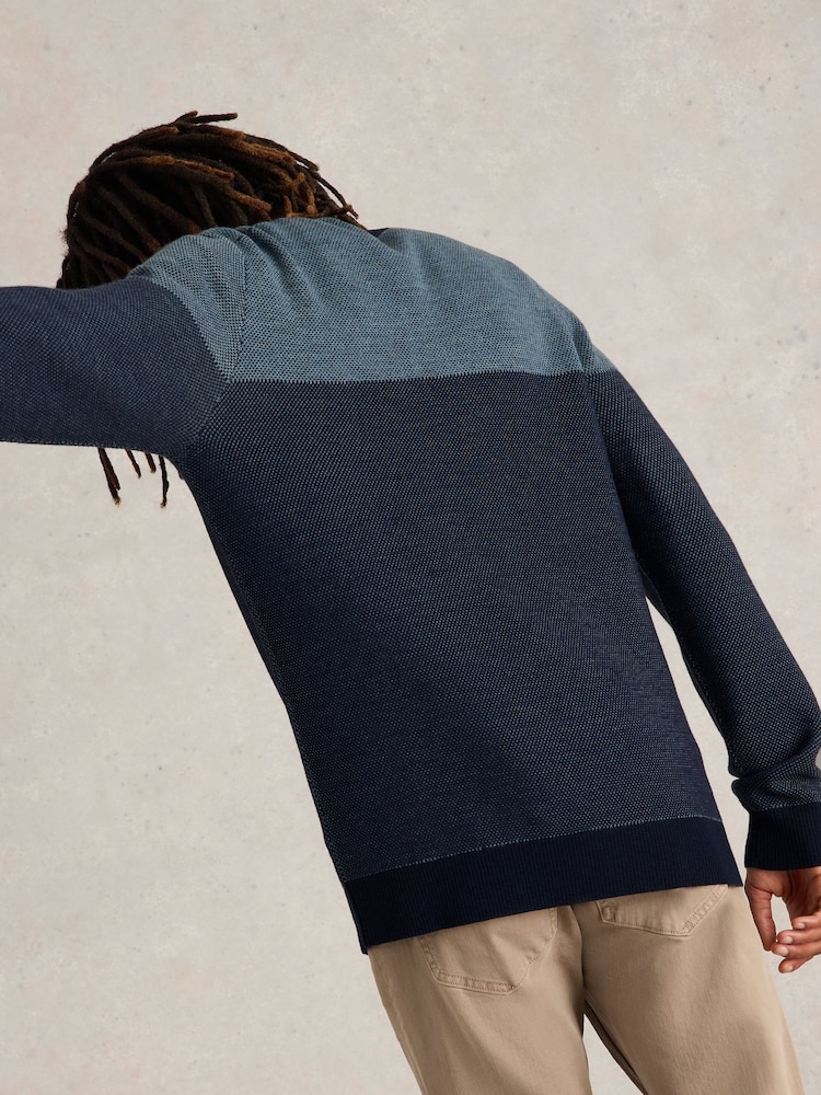 White Stuff Blue Newport Merino Jacquard Crew Neck Jumper - Image 2 of 6