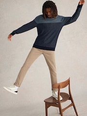 White Stuff Blue Newport Merino Jacquard Crew Neck Jumper - Image 3 of 6