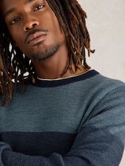 White Stuff Blue Newport Merino Jacquard Crew Neck Jumper - Image 4 of 6