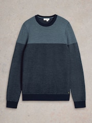 White Stuff Blue Newport Merino Jacquard Crew Neck Jumper - Image 5 of 6