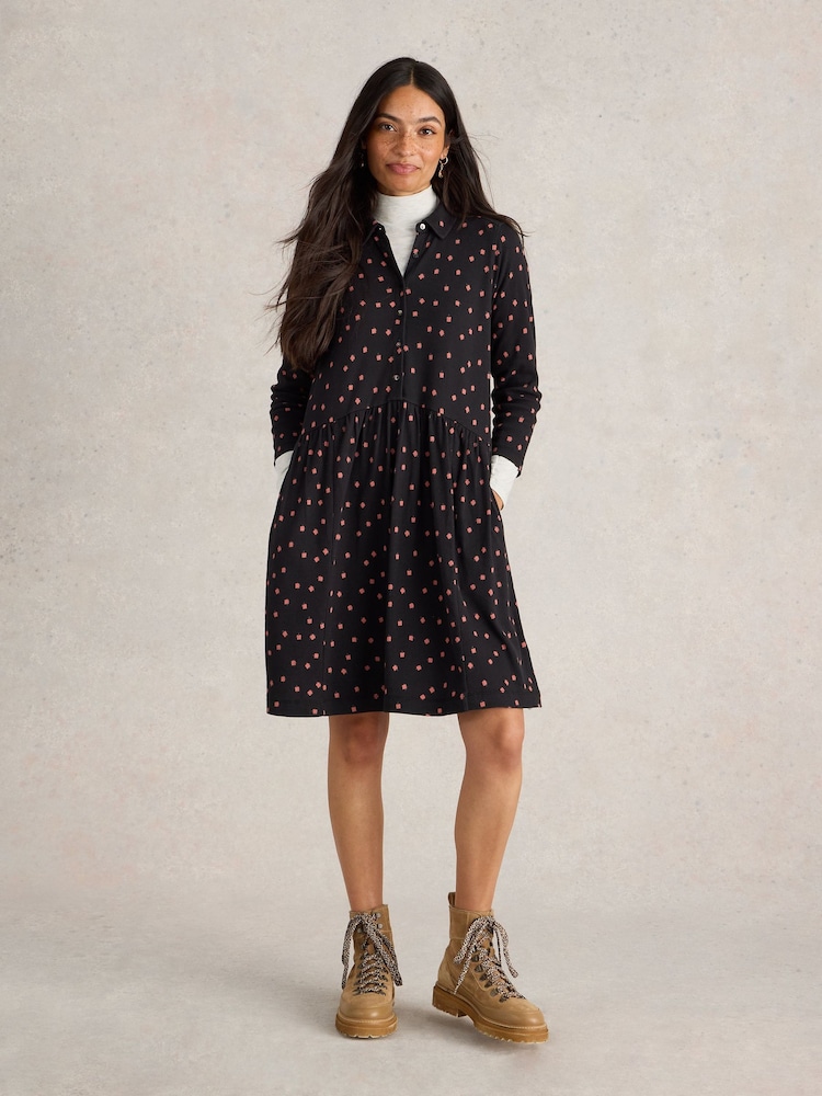 White Stuff Black Everly Jersey Rib Shirt Dress - Image 1 of 6