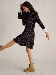 White Stuff Black Everly Jersey Rib Shirt Dress - Image 4 of 6