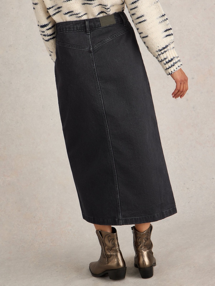 White Stuff Black Colleen Denim Midi Skirt - Image 2 of 6