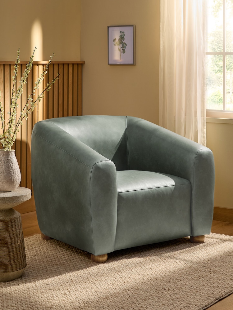 Distressed Faux Leather Green Chester Armchair - Image 1 of 10