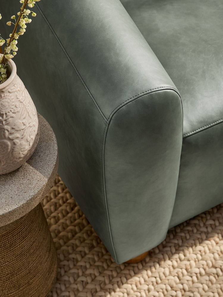 Distressed Faux Leather Green Chester Armchair - Image 2 of 10