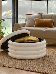 Casual Boucle Oyster Stella Upholstered Storage Coffee Table - Image 2 of 9