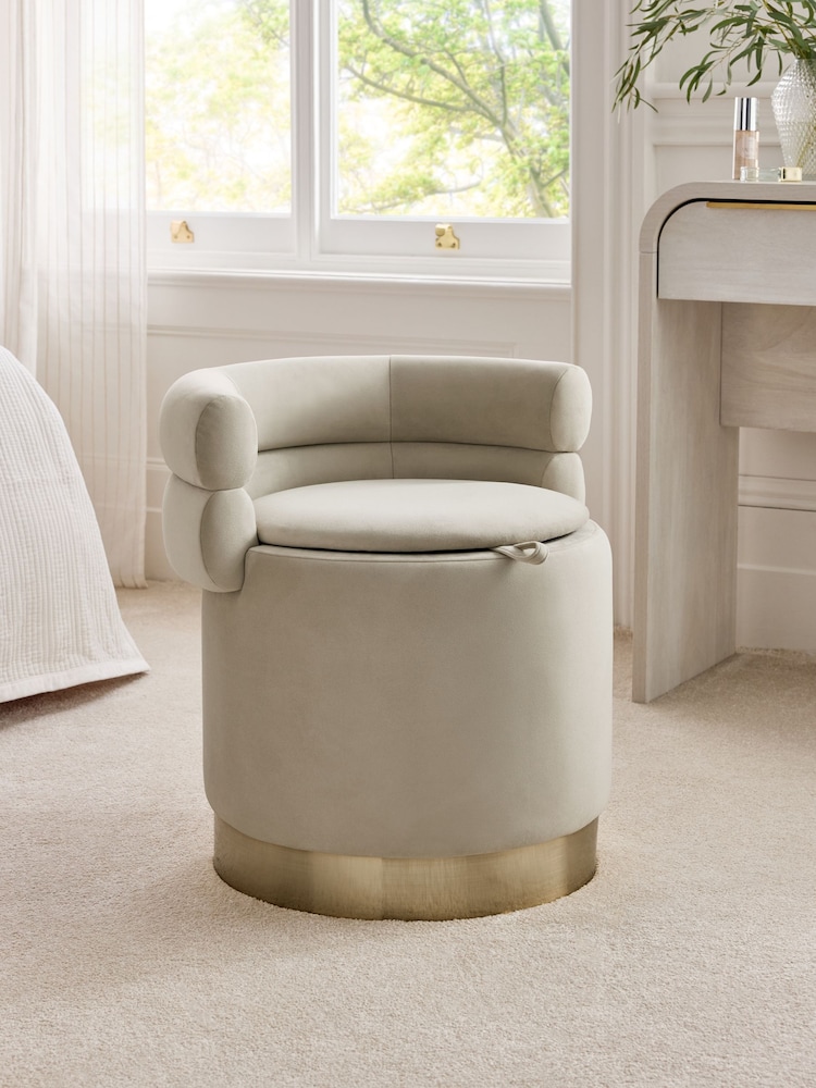 Soft Velvet Pebble Natural Mia Storage Accent Chair - Image 1 of 13
