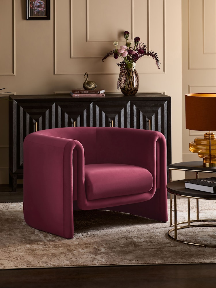 Soft Velvet Cranberry Red Rana Accent Chair - Image 1 of 9