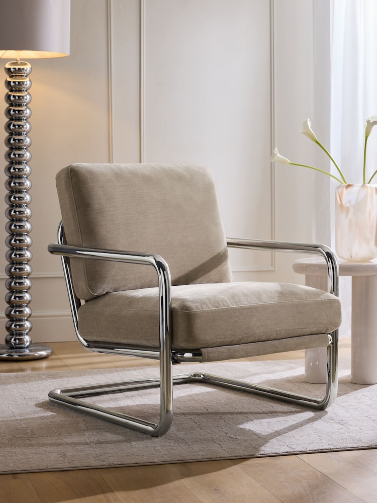 Relaxed Chenille Light Natural Piper Metal Accent Chair - Image 1 of 9