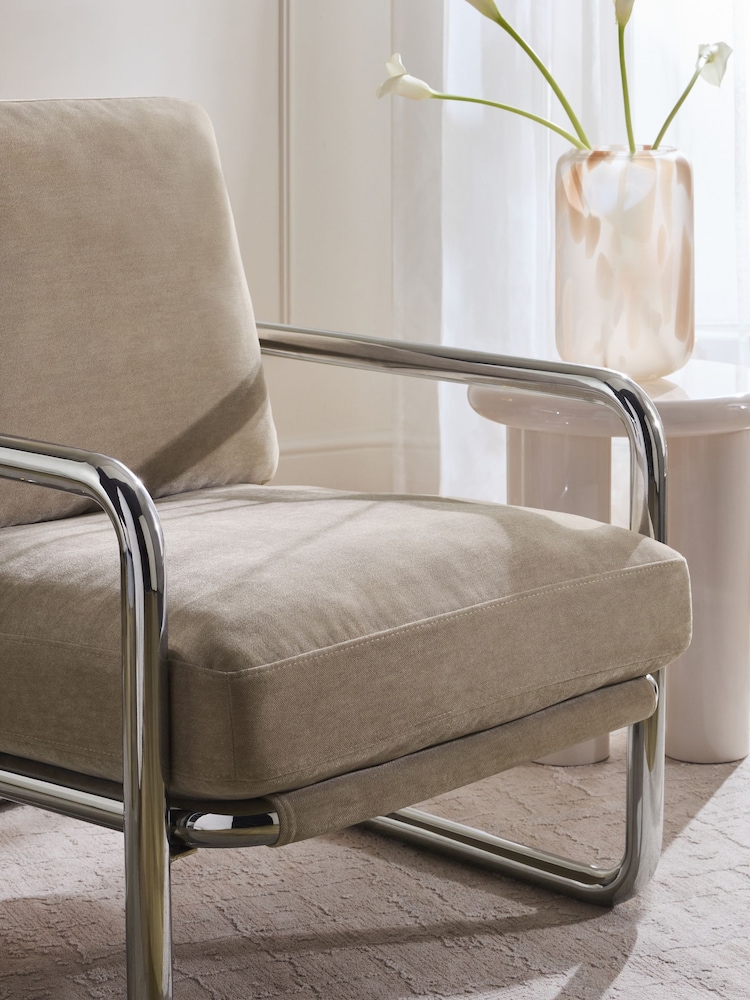Relaxed Chenille Light Natural Piper Metal Accent Chair - Image 2 of 9