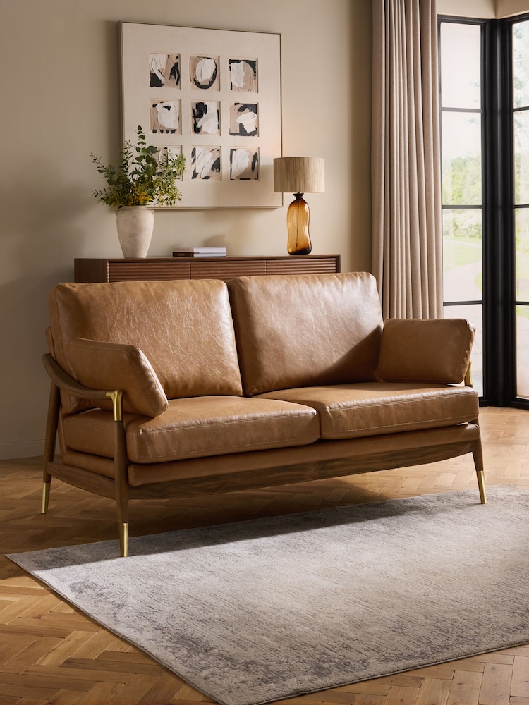 Vintaged Faux Leather Light Brown Flinton Sofa - Image 1 of 10