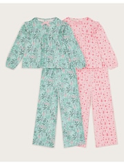 Monsoon Green Floral Jersey Pyjamas 2 Pack - Image 1 of 6