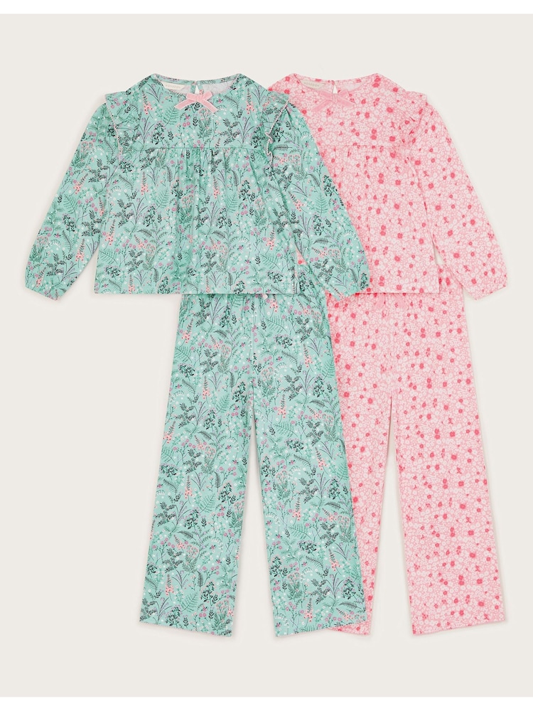 Monsoon Green Floral Jersey Pyjamas 2 Pack - Image 1 of 6