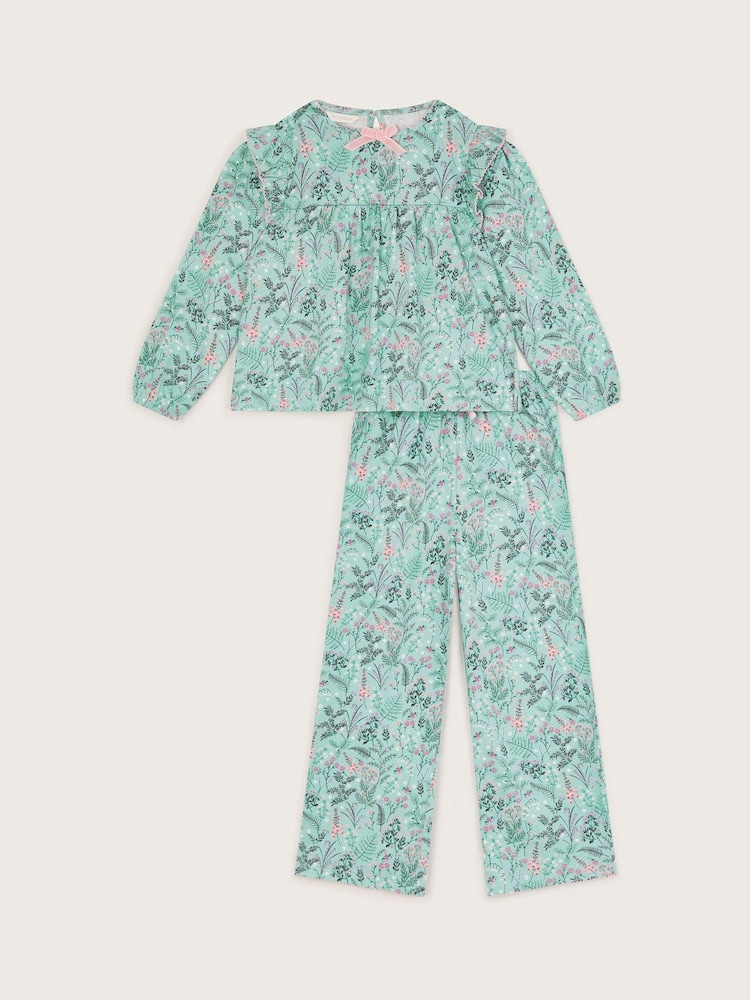 Monsoon Green Floral Jersey Pyjamas 2 Pack - Image 2 of 6