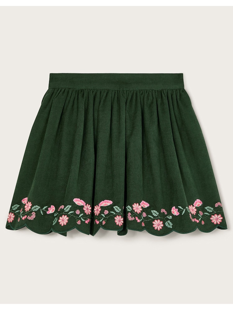 Monsoon Green Floral Embroidered Corduroy Skirt - Image 1 of 2