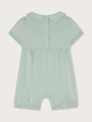 Monsoon Green Baby Smocked Satin Romper - Image 2 of 3