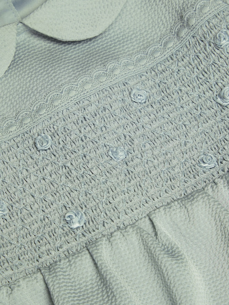 Monsoon Green Baby Smocked Satin Romper - Image 3 of 3
