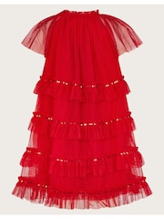 Monsoon Red Sequin Bow Ruffle Trapeze Dress - Image 2 of 3