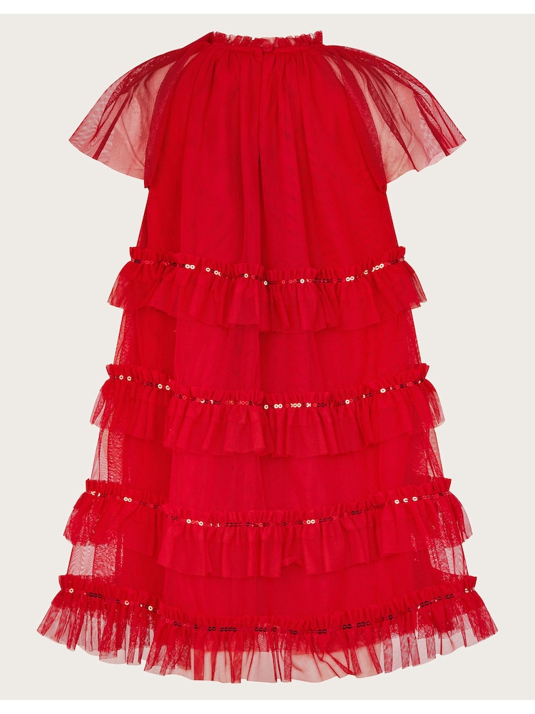 Monsoon Red Sequin Bow Ruffle Trapeze Dress - Image 2 of 3