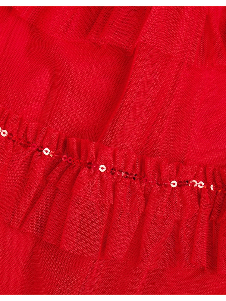Monsoon Red Sequin Bow Ruffle Trapeze Dress - Image 3 of 3