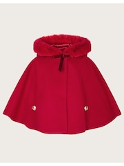 Monsoon Red Baby Faux Fur Hooded Cape Coat - Image 1 of 4