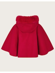 Monsoon Red Baby Faux Fur Hooded Cape Coat - Image 2 of 4