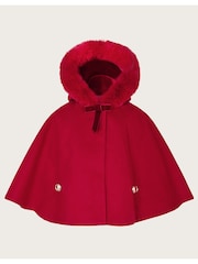 Monsoon Red Baby Faux Fur Hooded Cape Coat - Image 3 of 4