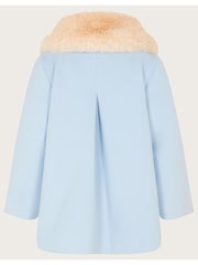 Monsoon Blue Baby Bow Faux Fur Collar Coat - Image 2 of 4