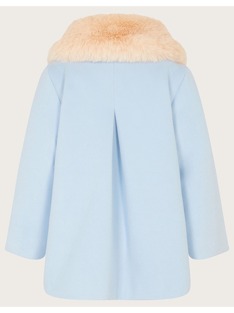 Monsoon Blue Baby Bow Faux Fur Collar Coat - Image 2 of 4