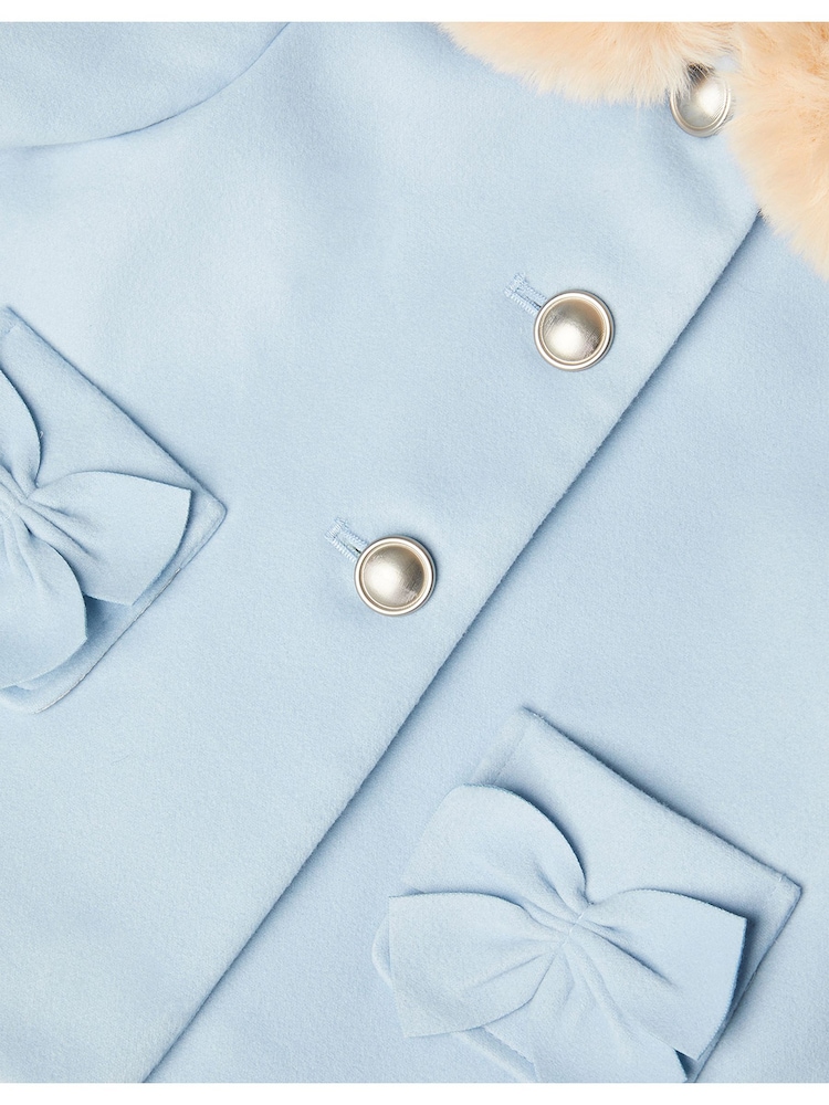 Monsoon Blue Baby Bow Faux Fur Collar Coat - Image 4 of 4