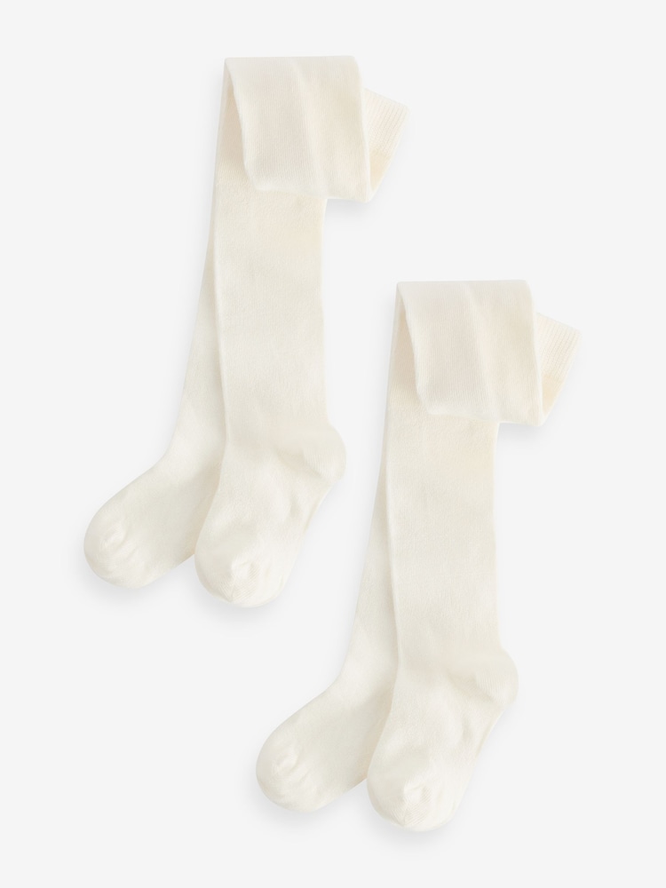 Monsoon Cream Baby Frosted 100% Cotton Tights 2 Pack - Image 1 of 3