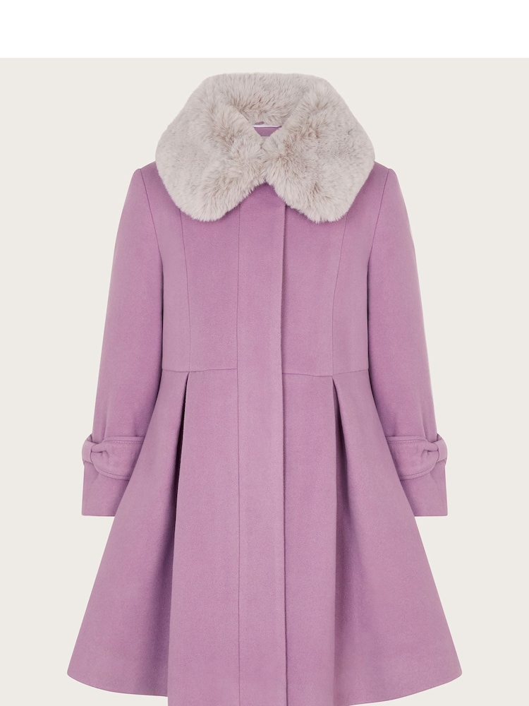 Monsoon Purple Faux Fur Collar Trim Coat - Image 1 of 4