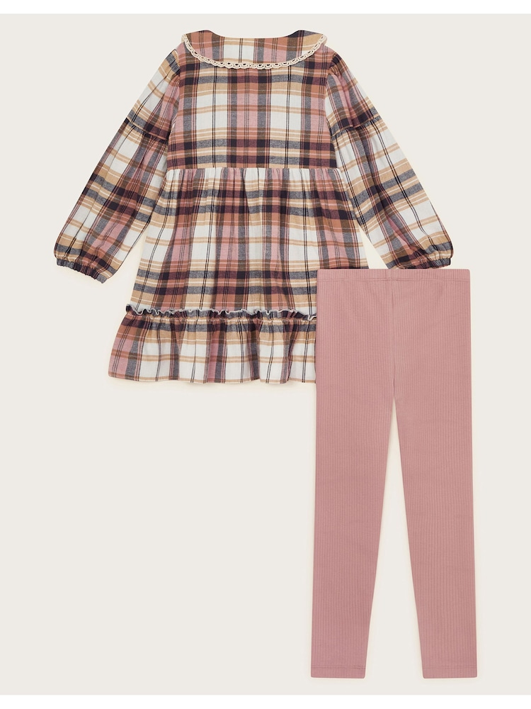 Monsoon Pink Check Embroidered 100% Cottonc Blouse and Leggings Set - Image 2 of 3 Monsoon Pink Check Embroidered 100% Cottonc Blouse and Leggings Set - Image 2 of 3