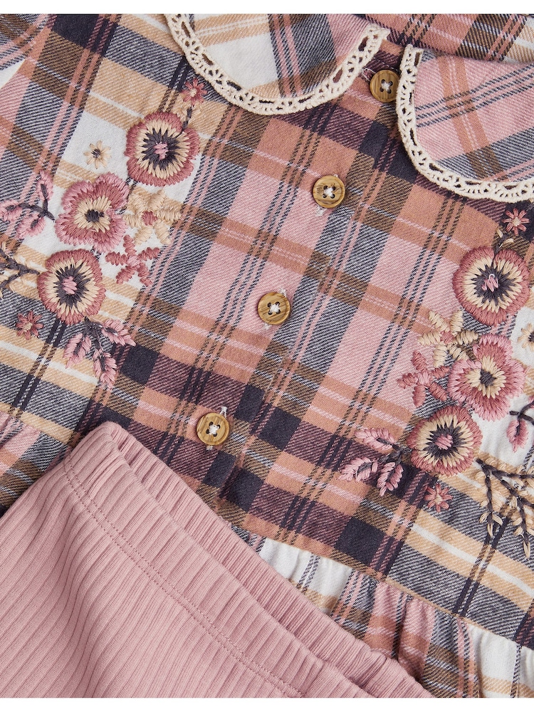 Monsoon Pink Check Embroidered 100% Cottonc Blouse and Leggings Set - Image 3 of 3 Monsoon Pink Check Embroidered 100% Cottonc Blouse and Leggings Set - Image 3 of 3