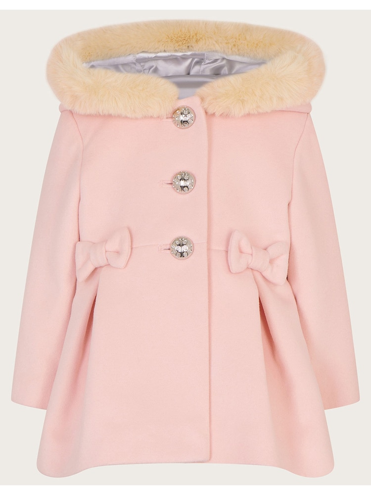 Monsoon Pink Baby Bow Hooded Coat - Image 1 of 3 Monsoon Pink Baby Bow Hooded Coat - Image 1 of 3