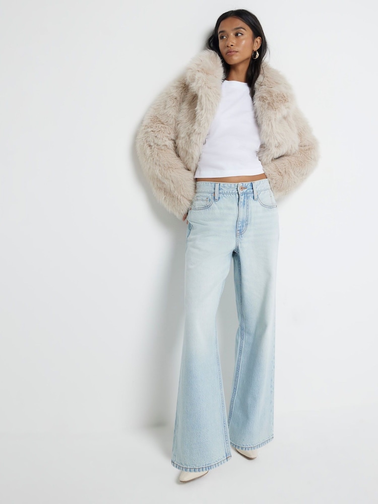 River Island Blue White High Waisted Relaxed Straight 100% Cotton Jeans - Image 1 of 6